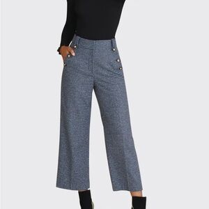 Veronica Beard Navy Houndstooth Wide Leg Pants